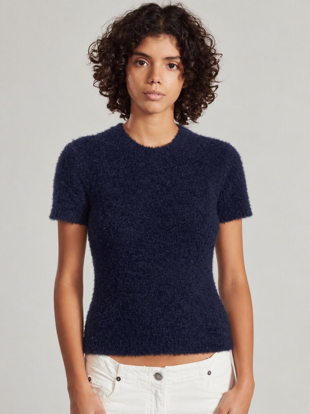 Rachel Comey Bo Alpaca Blend Short Sleeve Sweater Navy XS
